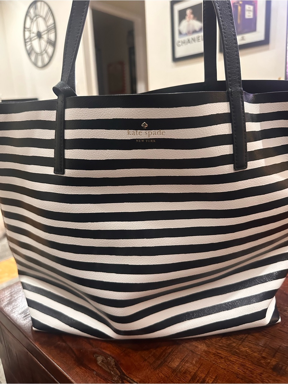 kate spade Black and White Striped Tote